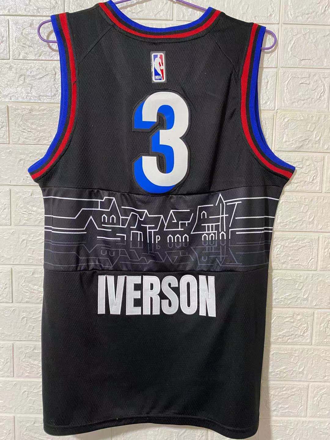 Men Philadelphia 76ers 3 Iverson Black Nike City Edition NBA Jerseys